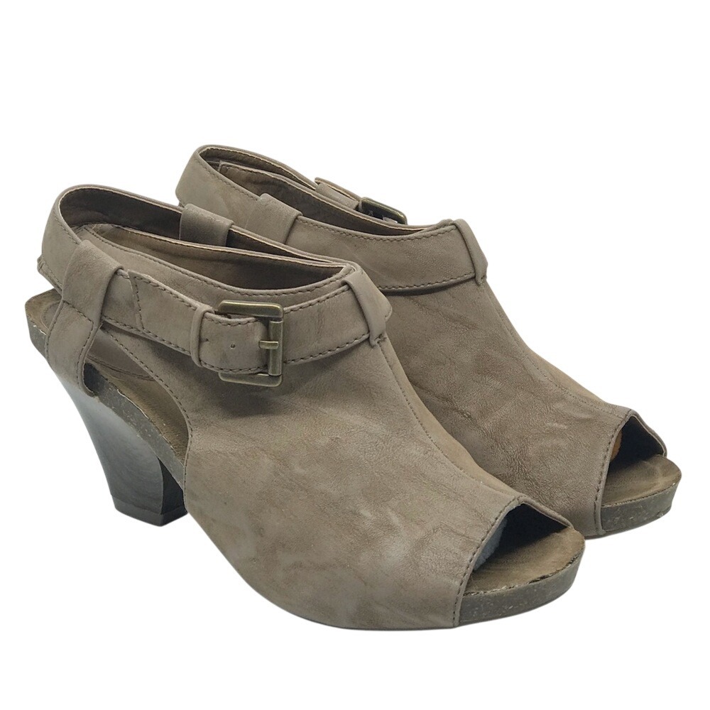 SONOMA TAUPE‎ VEGAN LEATHER PEEPTOE HEEL CLOG